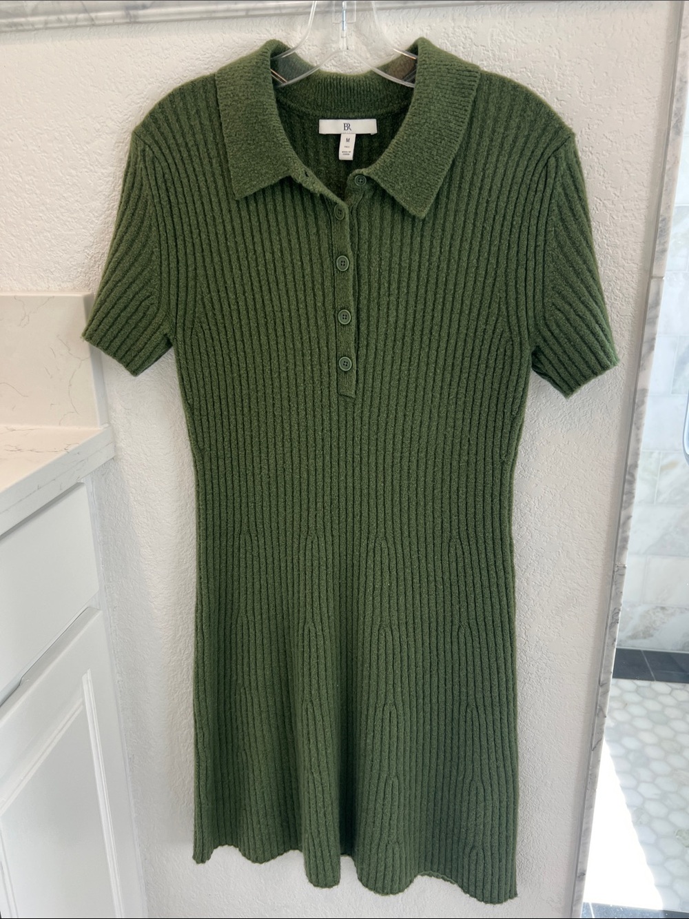 Banana Republic Olive Green Ribbed Polo Knit Mini Dress - Tall